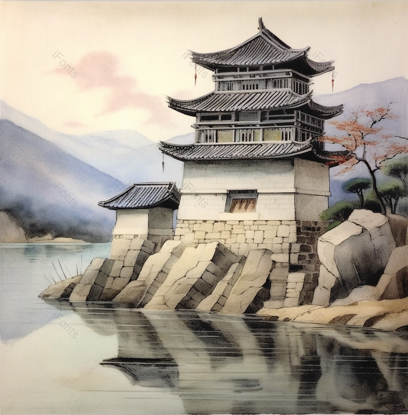 中国风湖边的亭台楼阁水墨画建筑背景,高清,摄影图,摄影图片,图片大全,摄影图免费下载